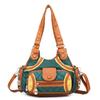 Moda tejida retro remache bolso de hombro axilar para mujer gran capacidad portátil bolso de mano trasero cremallera antirrobo