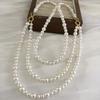 Diseño de Moda y Sencillo, Collar Doble Círculo de Perlas Shijia Redondo y de Luz Fuerte para Mujer, Casual y Versátil, Cadena de Clavícula de Gama Alta