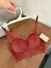 Sujetador 6128 original de encaje hueco 3D con escote en V y tirantes finos, copa triangular, corte ajustado, push-up y tirantes finos, adecuado para ventas transfronterizas
