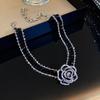 Colar elegante de cristal preto com flor rosa e design de moda feminina, colar de corrente de clavícula curta, colar de celebridade cibernética da Coreia do Sul