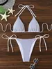 Bikini de Ganchillo Transfronterizo Europeo y Americano para Mujer, Triángulo Halter, Push-up, Correa Separada, Atractivo Traje de Baño para Vacaciones en la Playa