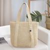 Bolsa de Palha Estilo Coreano com Borla de Contas de Madeira Tecida à Mão Grande Capacidade Bolsa Tote de Ombro Único Bolsa de Praia para Férias Bolsa de Mão