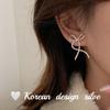 Aretes de Lazo Grande Hueco con Textura de Plata Esterlina S925 Estilo Coreano Ins Blogger para Mujer Set Combinable