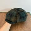 Gorro de vendedor de periódicos a cuadros con contraste de color retro británico para mujer, cálido y elegante gorro de pato, gorro octogonal de lana a la moda para Internet, para otoño e invierno.