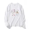 Estilo Nuevo de Primavera y Otoño Diseño Lindo de Oso de Dibujos Animados con Flores Estilo Dulce Versátil Casual Holgado Top de Manga Larga para Mujer