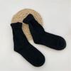 Calcetines de Invierno Transfronterizos Estilo Japonés Engrosados Cálidos Color Sólido Pelo de Conejo para Mujer Ins Delgados Rayados Volteables de Caña Media Lana Apilados