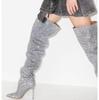 Moda europea y americana pasarela estrellada tacón alto pedrería puntiagudas plisadas botas sobre la rodilla moda comercio exterior talla grande botas de mujer