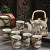 Juego de Té para el Hogar de Porcelana Azul y Blanca Retro con Filtro Tetera Cerámica Tazas de Té Olla con Asa Juego de Té