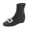 Botas Cortas de Moda de Lana con Hebilla Cuadrada de Pedrería para Mujer, Aumento Interno, Nuevas Botas de Terciopelo Ajustadas, Botas Mary Jane de Algodón, Otoño e Invierno 2025