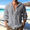 Camisa casual deportiva de manga larga con capucha para hombre, color liso, transpirable, abotonada, corte holgado, importación europea y americana, mezcla de algodón y lino