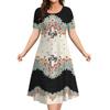 Vestido Feminino 2024 Estilo Nacional Russo Estampa 3D Saia Evasê Moda Casual Roupa com Flores