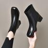 Botas Chelsea de Bico Quadrado Femininas Outono e Inverno 2023 Novo Estilo Europeu e Americano Salto Grosso Zíper Traseiro Botas de Cano Curto Salto Alto Botas da Moda Botas de Couro
