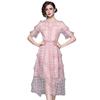 Foto real em estoque bordado pesado luxo leve elegante cintura alta modelador saia fada rosa vestido com bordado de fio de ouro
