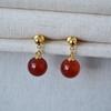 Aretes de Pin de Plata 925 Elegantes Retro Nicho Estilo Japonés y Coreano Ágata Roja Verde Negra de Alta Gama Piedra Real Simple Elegante