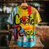 Venta caliente transfronteriza Crea Patrón de Arte de Paz Estampado Cuello Redondo Manga Corta Impresión Digital 3D Personalizado Una Pieza Al por Mayor