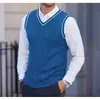 Novo colete de malha masculino sem mangas com decote V para outono e inverno, suéter quente, colete de lã liso