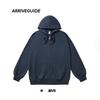 Suéter com capuz e zíper em algodão terry CVC 330g, ombro caído, corte amplo, estilo retrô americano, casaco pullover para casal