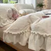 Manor Francés Otoño/Invierno Juego de Cuatro Piezas de Terciopelo de Leche Tallado Terciopelo de Doble Cara Terciopelo Coral Funda de Edredón con Encaje Grado A para Mamá y Bebé