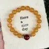 Pulsera de ágata amarilla estilo Pangdonglai, pulsera de hebilla de paz de ágata amarillo natural, pulsera de cuentas budistas para mujer con cuentas redondas al por mayor