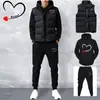 Comercio Exterior Transfronterizo Conjunto de Tres Piezas Sudadera Chaleco para Hombre y Mujer con Forro Polar y Estampado de Corazón Traje Deportivo con Capucha Casual