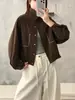 Jaqueta de trabalho estilo vintage, com gola polo e aspecto desgastado, para mulheres, nova coleção outono 2026, jaqueta curta feminina estilo coreano com design único