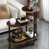 Mesa auxiliar móvil de lujo ligero para uso doméstico con tablero de roca, estante lateral para sofá de sala de estar con ruedas, mesa de centro pequeña con almacenamiento multicapa, mesa de esquina