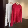 Suéter de Punto de Moda Ajustado Estilo Atmosférico y Perezoso Suéter Rojo de Punto Trenzado Top para Mujer Nuevo Otoño/Invierno M1225H