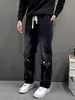 Calça Scimitar Graffiti Primavera e Outono para Homens, Calça Reta Solta com Cordão, Calça Masculina Cool, Nova Calça Casual Tendência de Perna Larga
