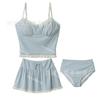 Nuevo Estilo Francés Color Dulce Bloque de Color Tirante con Volantes Estilo Pura Pasión Conjunto de Tres Piezas Falda Corta Traje de Baño de Dos Piezas de Gama Alta