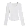 Camiseta Básica Sexy de Manga Larga con Cuello en V para Mujer, Favorecedora Cintura de Reloj de Arena, Elegante Camiseta Base, Top Ajustado