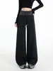 Pantalones anchos de pierna ancha, corte holgado, de rayas simples estilo coreano para mujer, otoño, con cordones, cintura alta, caída suave, deportivos casuales, pantalones de chándal
