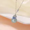 Yi Lu Yin Plata de Ley S925 Jade Azul Agua Esmalte Mariposa Calabaza Colgante Collar Temperamento Versátil Viaje Diario Cadena de Plata Set