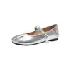 Sapatos femininos estilo francês, coleção outono 2026, prateados, de alta qualidade, com uma tira, sapatos Mary Jane baixos para o dia a dia, adequados para combinar com saias