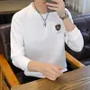 Camiseta Fina de Manga Larga para Hombre Otoño Camiseta Básica Moda Casual Sudadera Top Jacquard de Moda