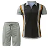 Nuevo de verano comercio exterior transfronterizo Europa y Estados Unidos cremallera manga corta camisa Polo moda shorts conjunto de dos piezas impresión 3D traje para hombre