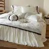 Bordado de encaje plisado estilo princesa, todo algodón, juego de ropa de cama cálido para camas individuales o dobles, tejido de algodón puro cepillado, juego de tres o cuatro piezas, Holiday Champs-Elysees