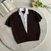 2026 Novo Estilo de Verão Visual Duas Peças Camisa de Tricô com Lapela Manga Curta Masculina Color-Blocking Estilo Old Money de Luxo Camiseta de Manga Curta para o Dia a Dia