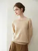 Suéter redondo de 100% cachemir puro para mujer, suave y amigable con la piel, cálido jersey de manga larga, versátil camiseta básica de punto para otoño e invierno