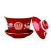 Juego de Tazas de Té Gaiwan Rojas, Utensilios de Té, Caja de Regalo de Boda, Artículos de Dote