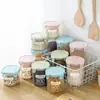 Tarro de plástico transparente sellado para cocina, caja para almacenar granos, redondo, para alimentos, leche en polvo, con tapa