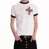 Camiseta de Verano Unisex Algodón Holgada Corta Estilo Americano High Street Transfronterizo Estampado de Cruz Cuello Redondo Hombro Normal Manga Corta