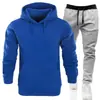 Conjunto Esportivo Masculino 220g com Capuz Cor Sólida Pulôver Duas Peças: Moletom com Capuz, Moletom e Calça de Moletom
