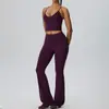 Conjunto Europeu e Americano de Yoga Sensação Nua Duplo Fosco Sexy Decote V Profundo Regata Levanta Bumbum Micro Flare Calça Longa Conjunto de Duas Peças 62142+62347