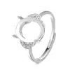 Anillo Popular para Mujer con Forma de Hoja Base Abierta de Cobre para Montar Joyería DIY Incrustado Oval 10*12 Cabujón Plata Imitación S925