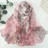 Lenço de Verão Lenço de Seda Decoração Pastoral Feminina Georgette Fino Longo Primavera e Outono Versátil Proteção Solar Xale