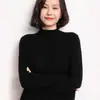 Nuevo jersey de punto cálido de cachemira pura para mujer, de manga corta, ajuste ceñido, cuello semi-alto, versátil, para otoño e invierno