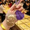 Llavero de Flor de Dinero de Oro Puro 999 Año de la Oveja, Colgante Dorado del Año Zodiacal de la Oveja, Adorno para Bolsa, Recuerdo
