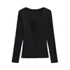 2565-Estilo Puro Desejo Moda Sexy Camiseta com Decote V e Cadarço para Mulheres 2025 Nova Sexy Slim Camisa Base Top
