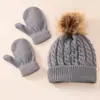 Nuevo conjunto de dos o tres piezas de lana monocolor trenzada cálida para niños (sombrero, bufanda, guantes) en stock Traje de sombrero para niños