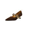 Zapatos de Tacón Alto Puntiagudos Talla Grande 40 para Mujer, Elegantes, Galvanizados, de Tacón Fino, con Piel de Oveja Girada, Boca Baja Negra para Mujer